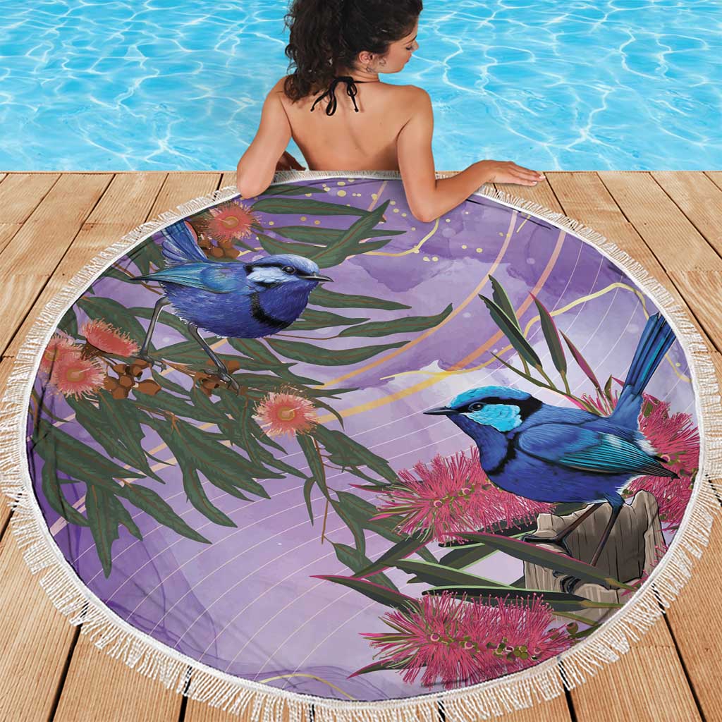 Australia Splendid Fairy Wren on Eucalyptus Beach Blanket Epilepsy Awareness - Aussie Hoodie