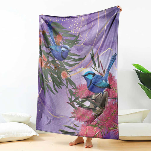 Australia Splendid Fairy Wren on Eucalyptus Blanket Epilepsy Awareness - Aussie Hoodie