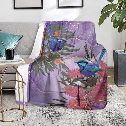Australia Splendid Fairy Wren on Eucalyptus Blanket Epilepsy Awareness - Aussie Hoodie