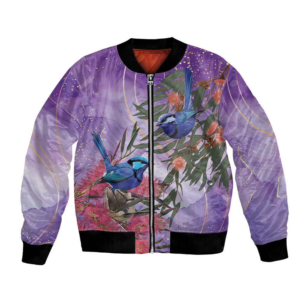 Australia Splendid Fairy Wren on Eucalyptus Bomber Jacket Epilepsy Awareness - Aussie Hoodie