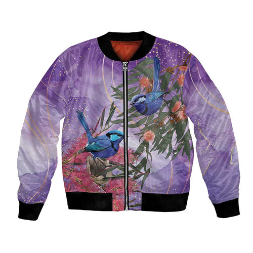 Australia Splendid Fairy Wren on Eucalyptus Bomber Jacket Epilepsy Awareness - Aussie Hoodie