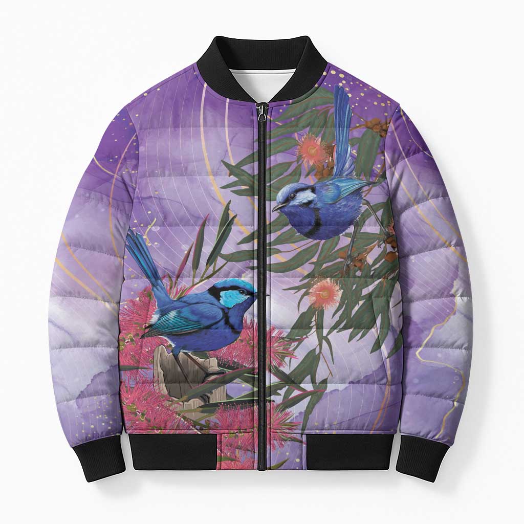 Australia Splendid Fairy Wren on Eucalyptus Bomber Puffer Jacket Epilepsy Awareness - Aussie Hoodie