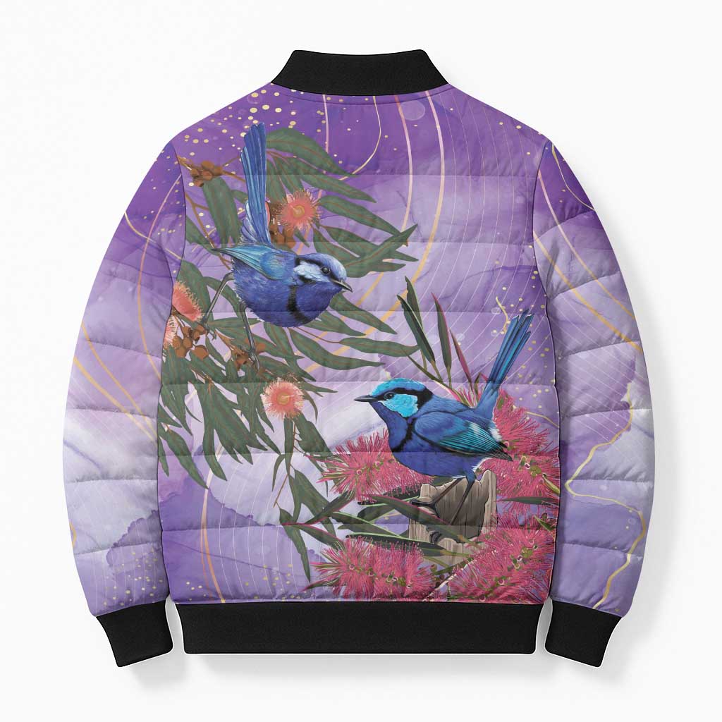 Australia Splendid Fairy Wren on Eucalyptus Bomber Puffer Jacket Epilepsy Awareness - Aussie Hoodie