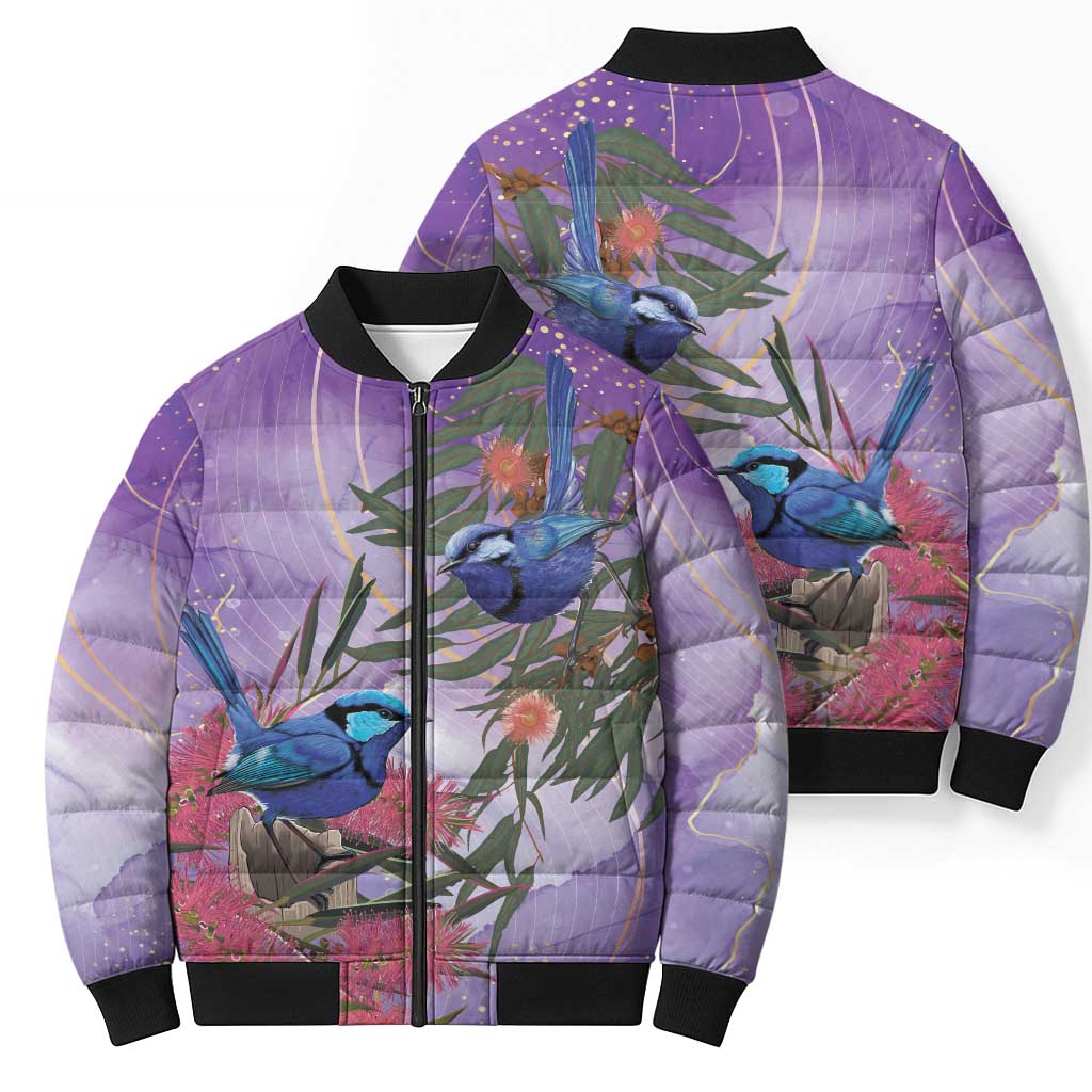 Australia Splendid Fairy Wren on Eucalyptus Bomber Puffer Jacket Epilepsy Awareness - Aussie Hoodie