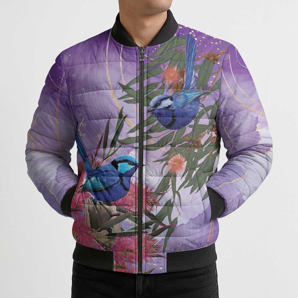 Australia Splendid Fairy Wren on Eucalyptus Bomber Puffer Jacket Epilepsy Awareness - Aussie Hoodie
