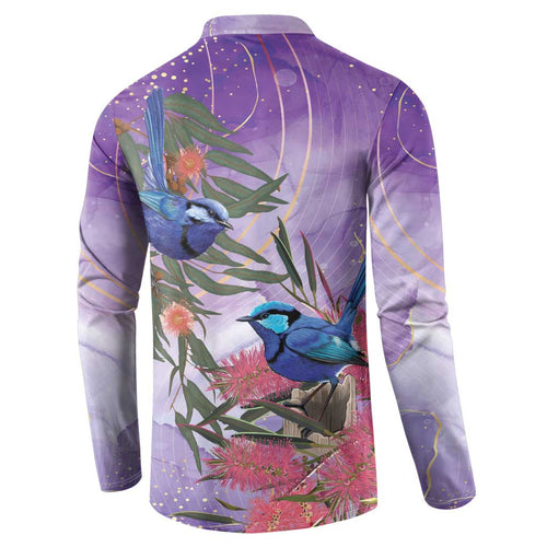 Australia Splendid Fairy Wren on Eucalyptus Button Sweatshirt Epilepsy Awareness - Aussie Hoodie