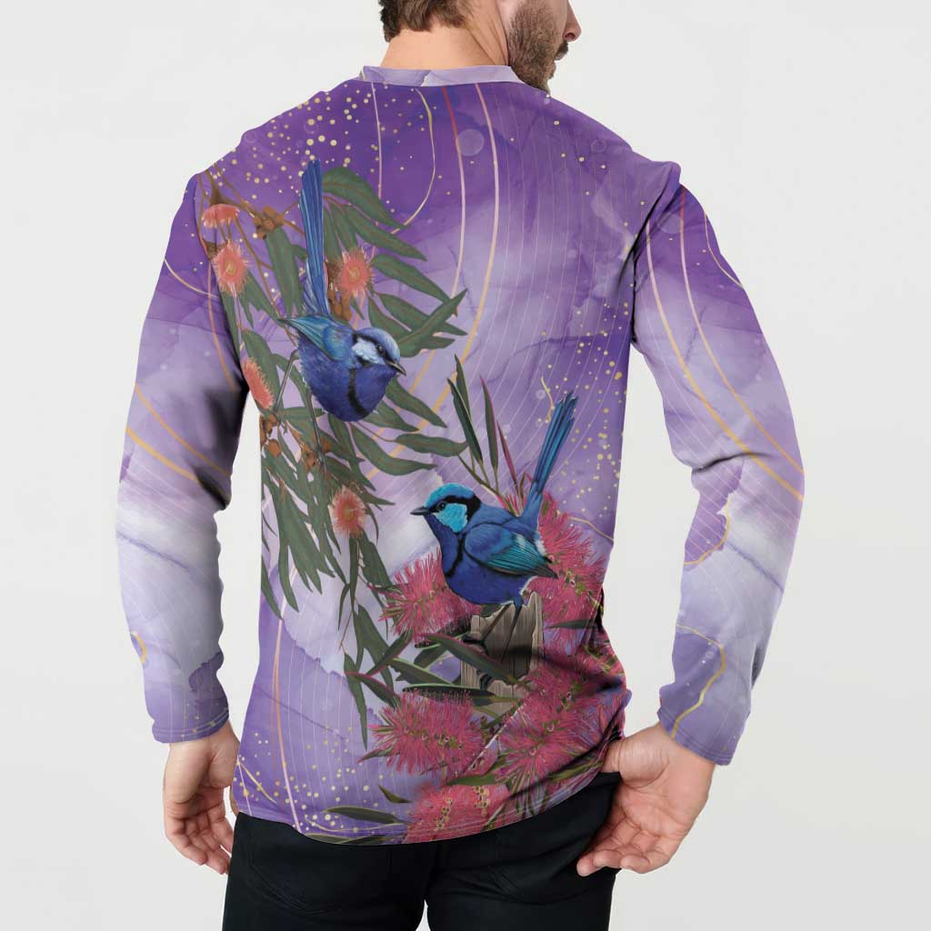 Australia Splendid Fairy Wren on Eucalyptus Button Sweatshirt Epilepsy Awareness - Aussie Hoodie
