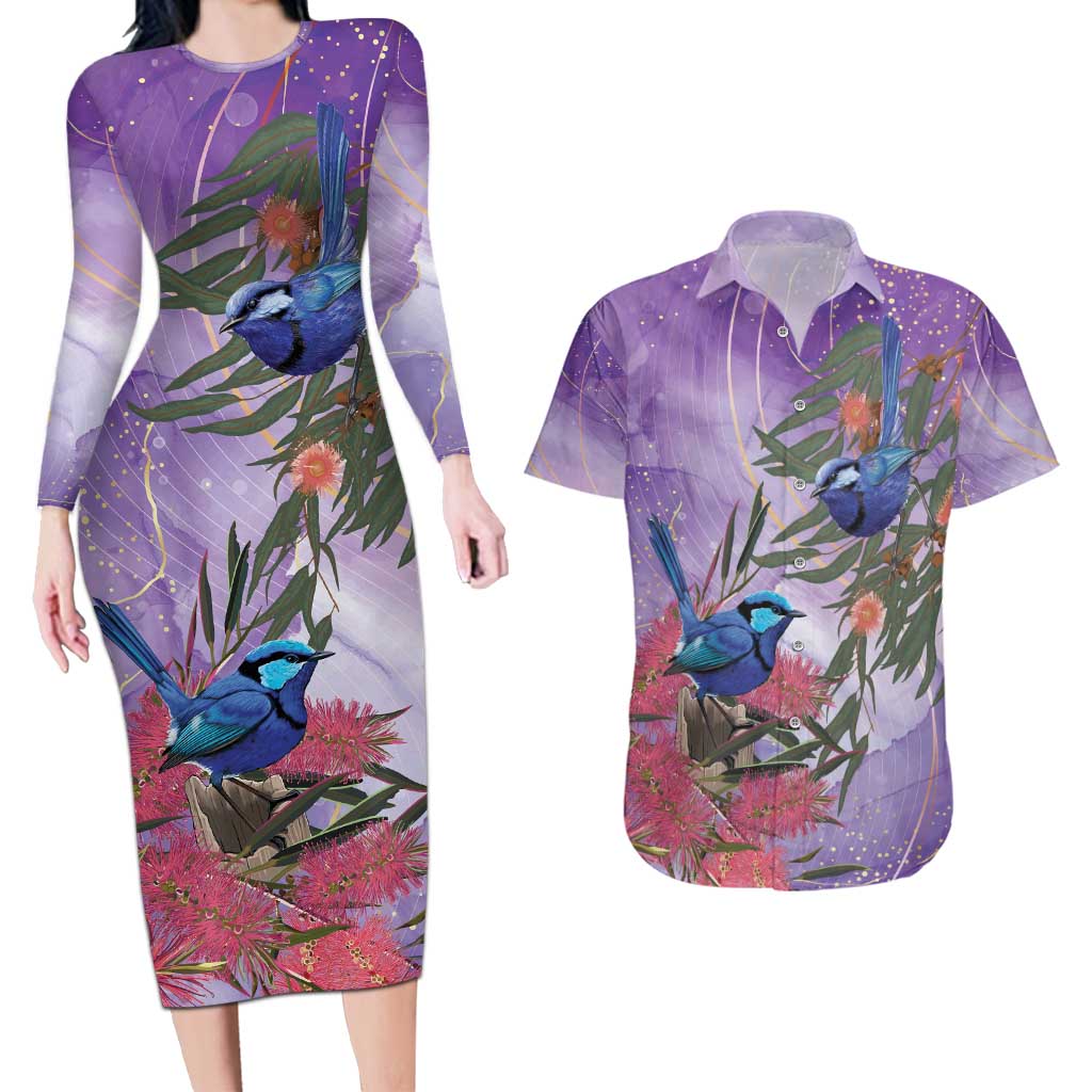 Australia Splendid Fairy Wren on Eucalyptus Couples Matching Long Sleeve Bodycon Dress and Hawaiian Shirt Epilepsy Awareness - Aussie Hoodie