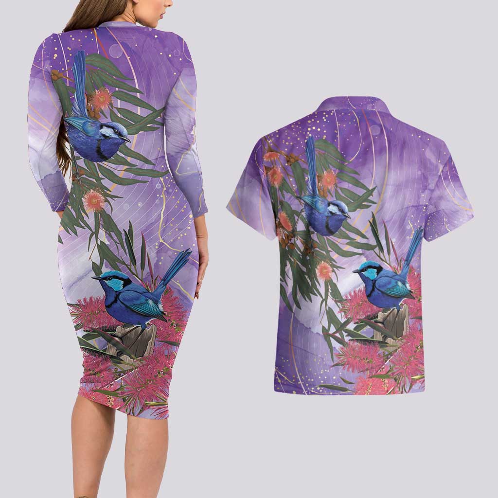 Australia Splendid Fairy Wren on Eucalyptus Couples Matching Long Sleeve Bodycon Dress and Hawaiian Shirt Epilepsy Awareness - Aussie Hoodie