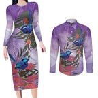 Australia Splendid Fairy Wren on Eucalyptus Couples Matching Long Sleeve Bodycon Dress and Long Sleeve Button Shirt Epilepsy Awareness - Aussie Hoodie