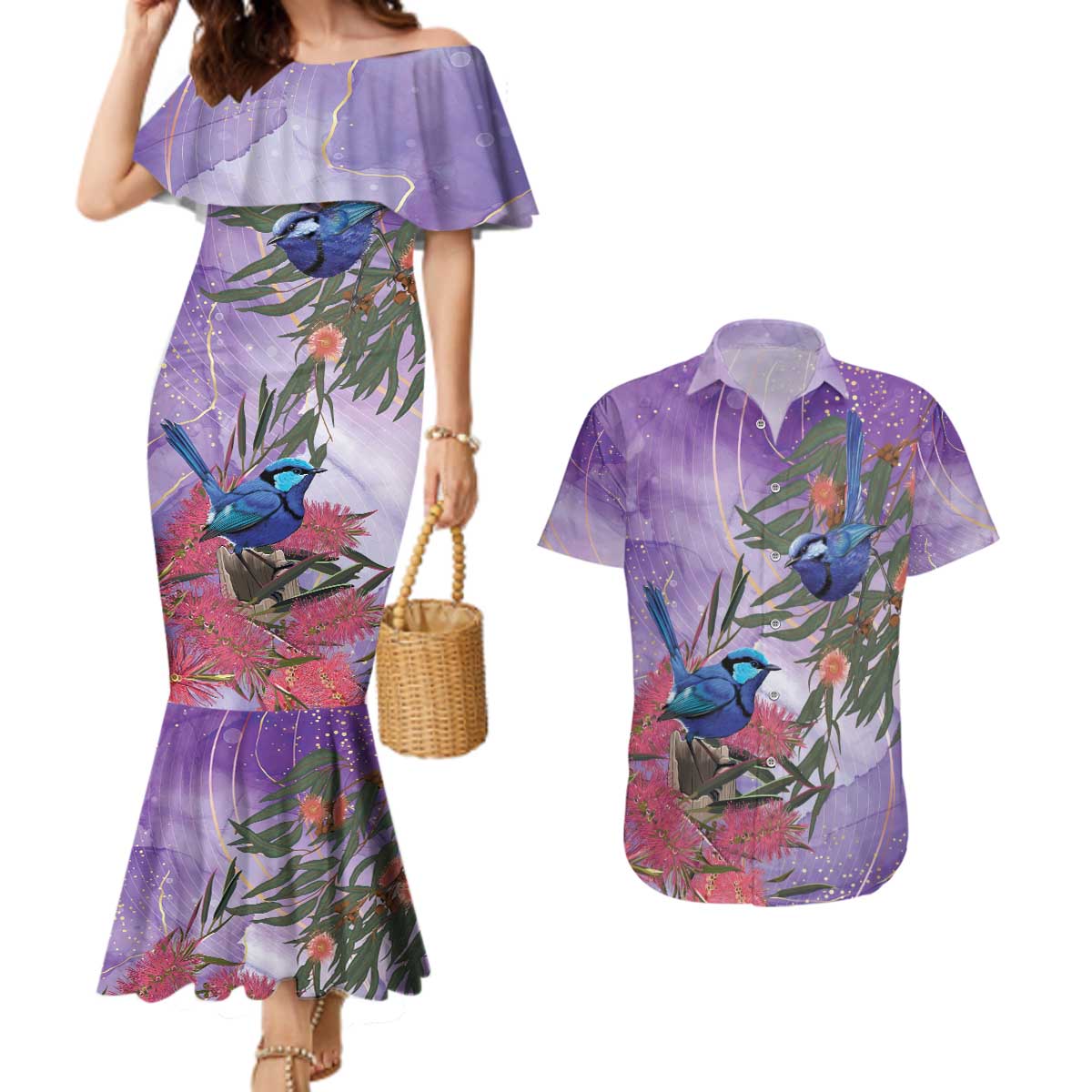 Australia Splendid Fairy Wren on Eucalyptus Couples Matching Mermaid Dress and Hawaiian Shirt Epilepsy Awareness - Aussie Hoodie
