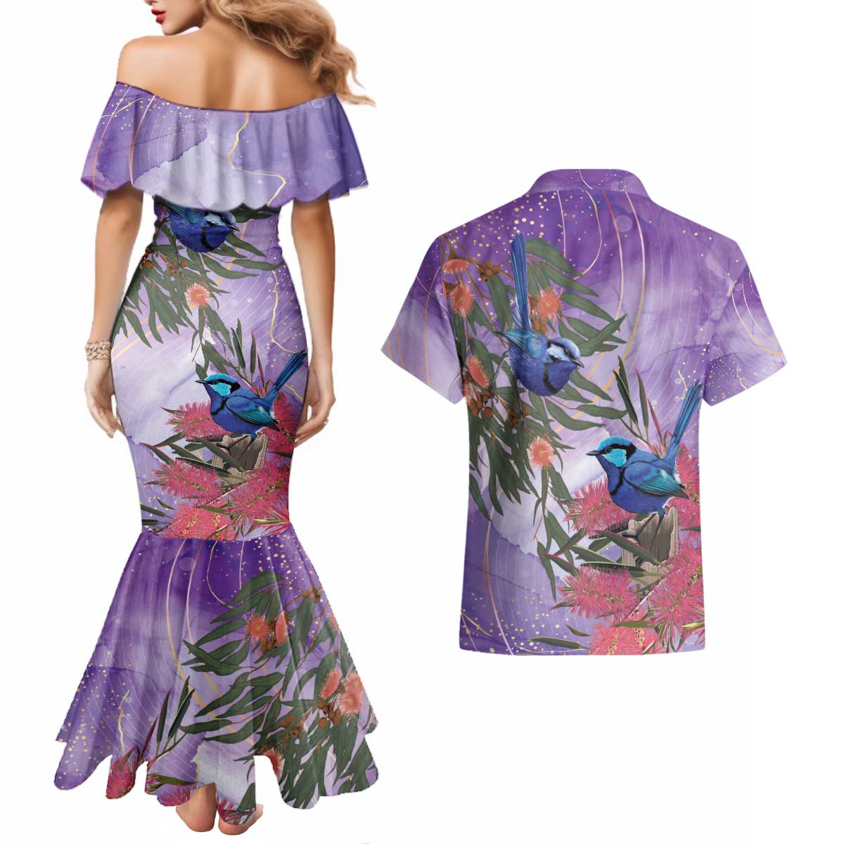 Australia Splendid Fairy Wren on Eucalyptus Couples Matching Mermaid Dress and Hawaiian Shirt Epilepsy Awareness - Aussie Hoodie