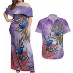 Australia Splendid Fairy Wren on Eucalyptus Couples Matching Off Shoulder Maxi Dress and Hawaiian Shirt Epilepsy Awareness - Aussie Hoodie