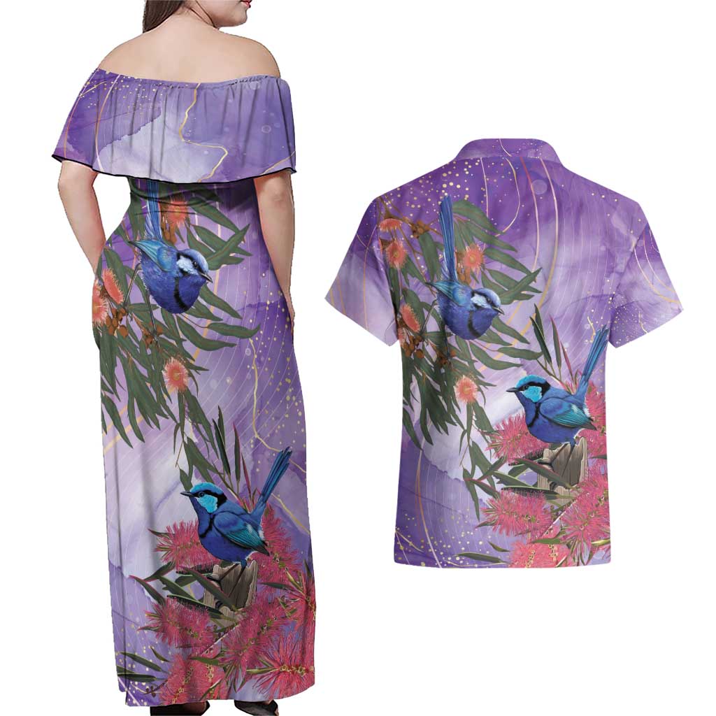Australia Splendid Fairy Wren on Eucalyptus Couples Matching Off Shoulder Maxi Dress and Hawaiian Shirt Epilepsy Awareness - Aussie Hoodie
