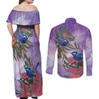 Australia Splendid Fairy Wren on Eucalyptus Couples Matching Off Shoulder Maxi Dress and Long Sleeve Button Shirt Epilepsy Awareness - Aussie Hoodie