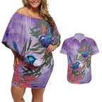 Australia Splendid Fairy Wren on Eucalyptus Couples Matching Off Shoulder Short Dress and Hawaiian Shirt Epilepsy Awareness - Aussie Hoodie