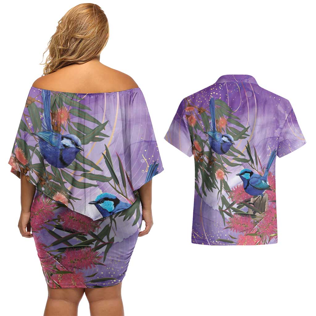 Australia Splendid Fairy Wren on Eucalyptus Couples Matching Off Shoulder Short Dress and Hawaiian Shirt Epilepsy Awareness - Aussie Hoodie