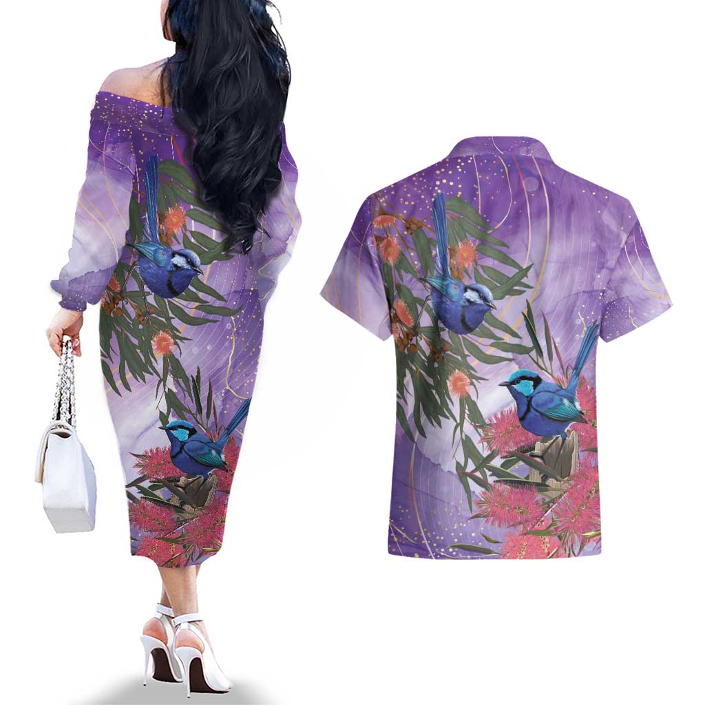 Australia Splendid Fairy Wren on Eucalyptus Couples Matching Off The Shoulder Long Sleeve Dress and Hawaiian Shirt Epilepsy Awareness - Aussie Hoodie