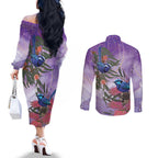 Australia Splendid Fairy Wren on Eucalyptus Couples Matching Off The Shoulder Long Sleeve Dress and Long Sleeve Button Shirt Epilepsy Awareness - Aussie Hoodie