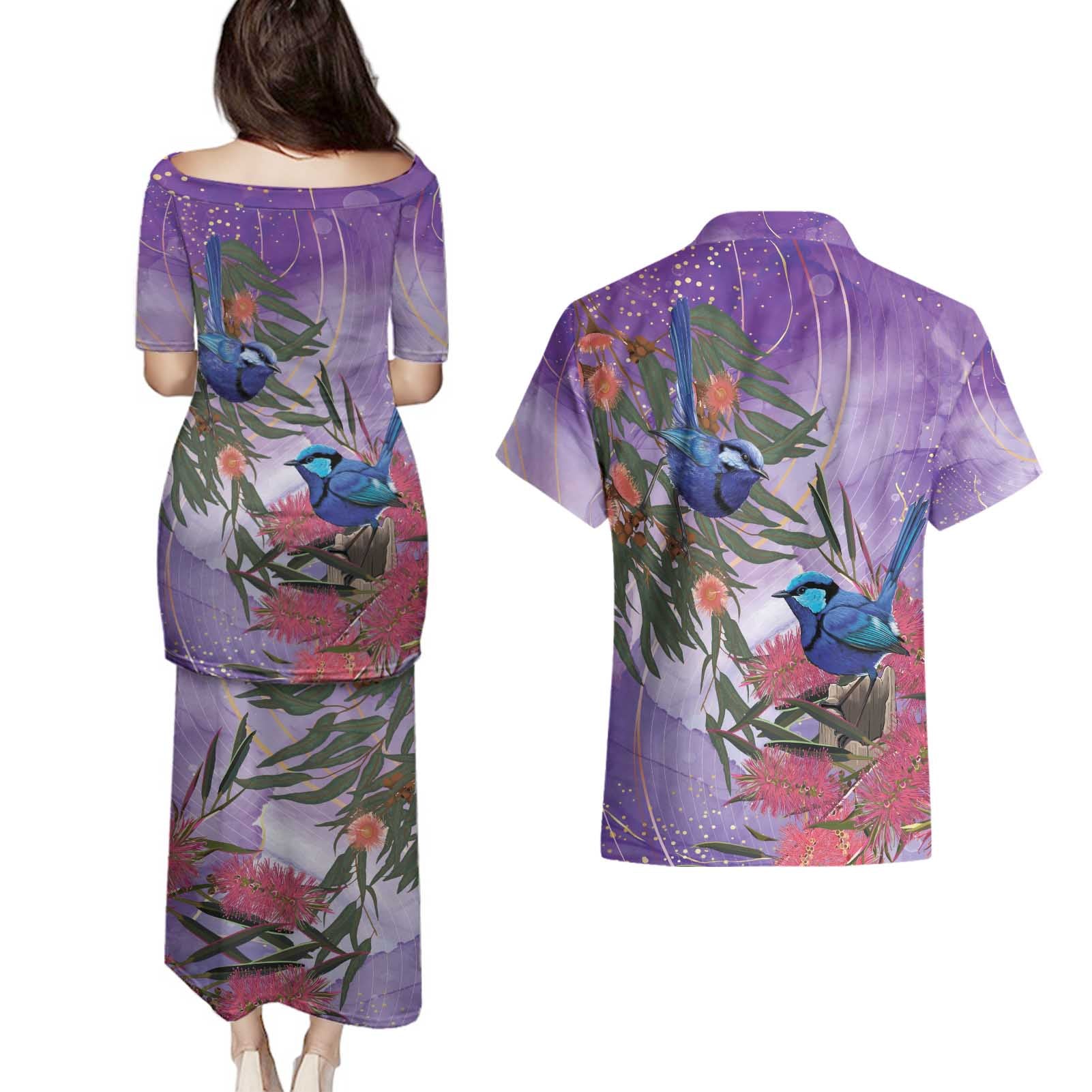 Australia Splendid Fairy Wren on Eucalyptus Couples Matching Puletasi and Hawaiian Shirt Epilepsy Awareness - Aussie Hoodie
