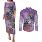 Australia Splendid Fairy Wren on Eucalyptus Couples Matching Puletasi and Long Sleeve Button Shirt Epilepsy Awareness - Aussie Hoodie