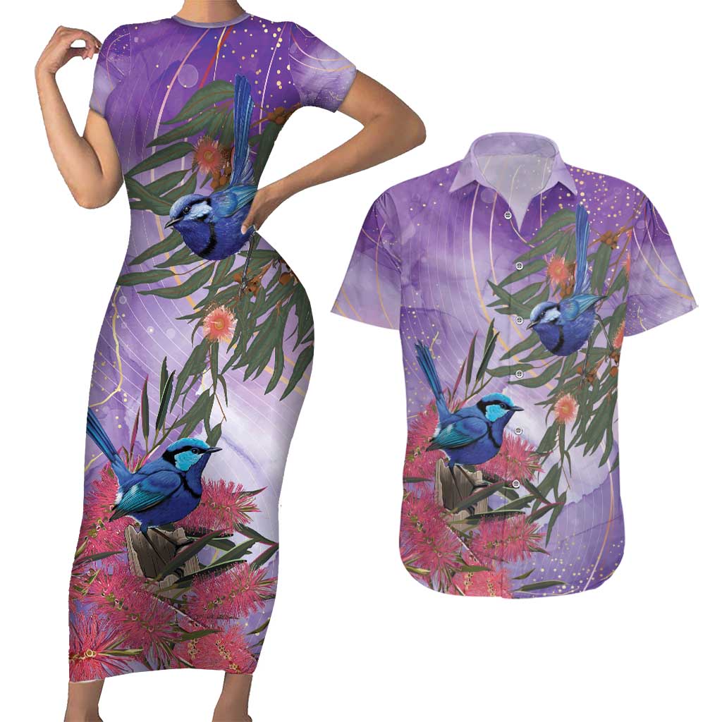 Australia Splendid Fairy Wren on Eucalyptus Couples Matching Short Sleeve Bodycon Dress and Hawaiian Shirt Epilepsy Awareness - Aussie Hoodie