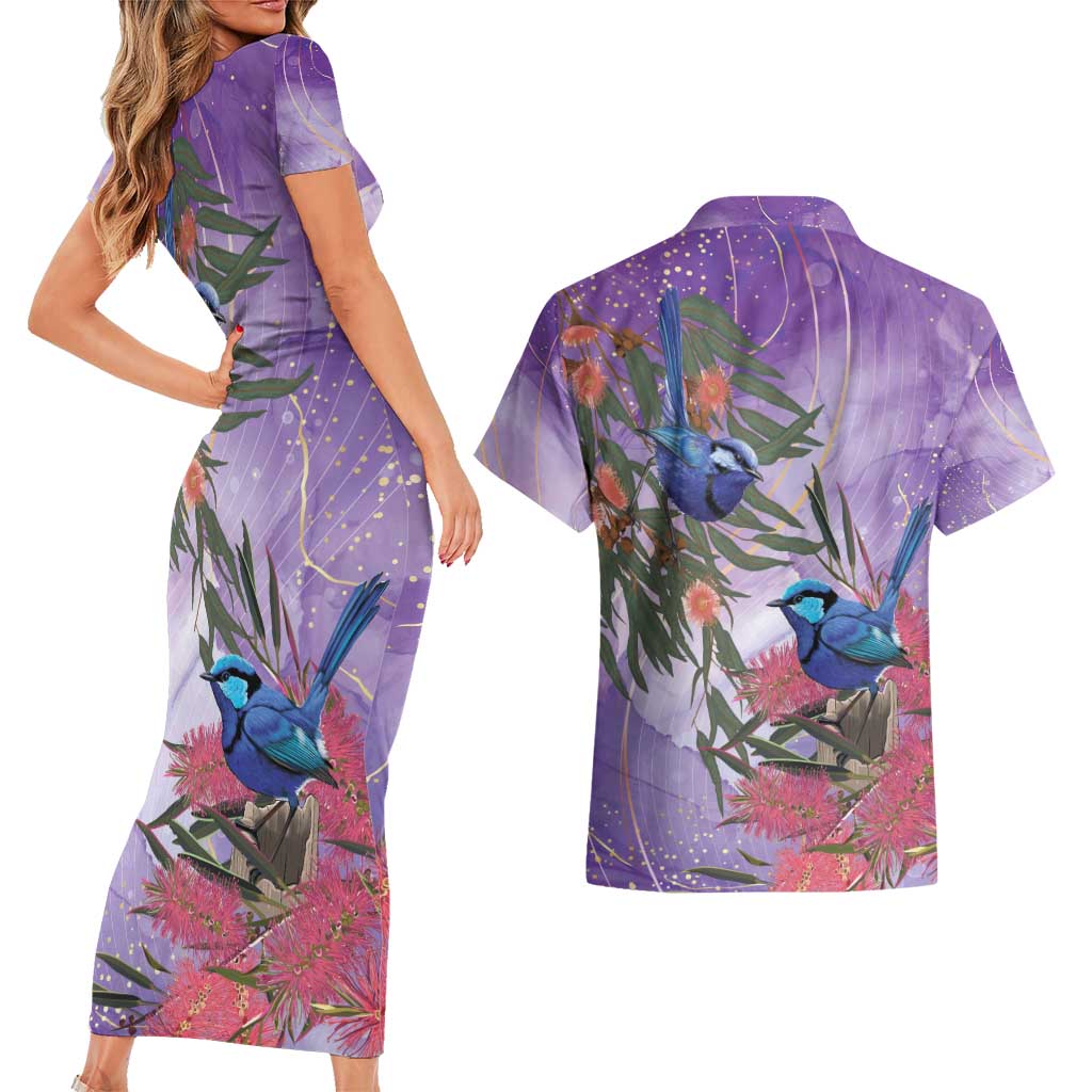 Australia Splendid Fairy Wren on Eucalyptus Couples Matching Short Sleeve Bodycon Dress and Hawaiian Shirt Epilepsy Awareness - Aussie Hoodie