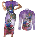 Australia Splendid Fairy Wren on Eucalyptus Couples Matching Short Sleeve Bodycon Dress and Long Sleeve Button Shirt Epilepsy Awareness - Aussie Hoodie
