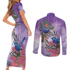 Australia Splendid Fairy Wren on Eucalyptus Couples Matching Short Sleeve Bodycon Dress and Long Sleeve Button Shirt Epilepsy Awareness - Aussie Hoodie
