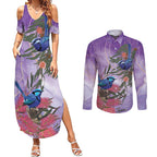 Australia Splendid Fairy Wren on Eucalyptus Couples Matching Summer Maxi Dress and Long Sleeve Button Shirt Epilepsy Awareness - Aussie Hoodie