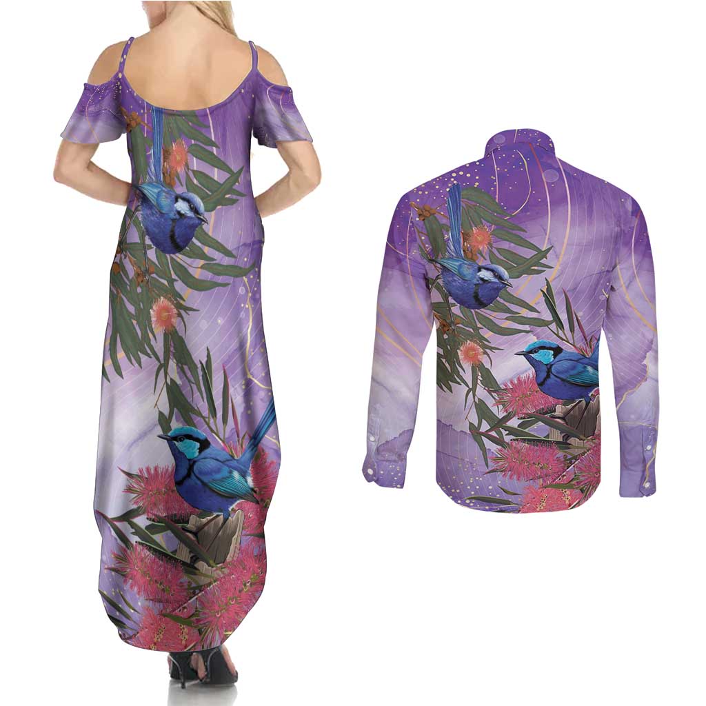 Australia Splendid Fairy Wren on Eucalyptus Couples Matching Summer Maxi Dress and Long Sleeve Button Shirt Epilepsy Awareness - Aussie Hoodie