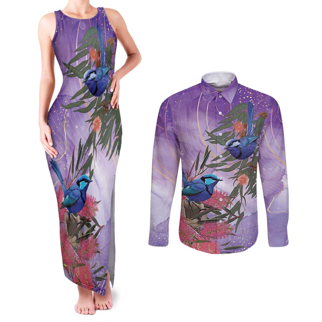 Australia Splendid Fairy Wren on Eucalyptus Couples Matching Tank Maxi Dress and Long Sleeve Button Shirt Epilepsy Awareness - Aussie Hoodie