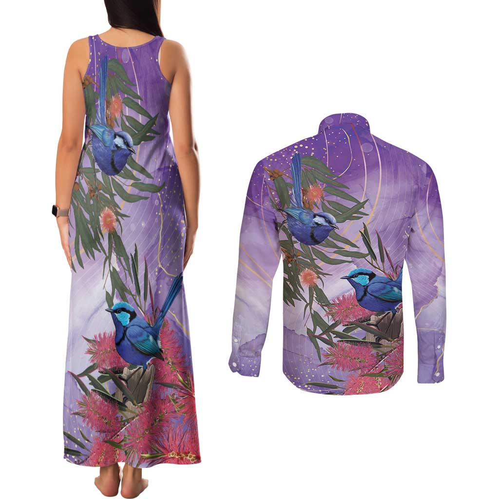 Australia Splendid Fairy Wren on Eucalyptus Couples Matching Tank Maxi Dress and Long Sleeve Button Shirt Epilepsy Awareness - Aussie Hoodie
