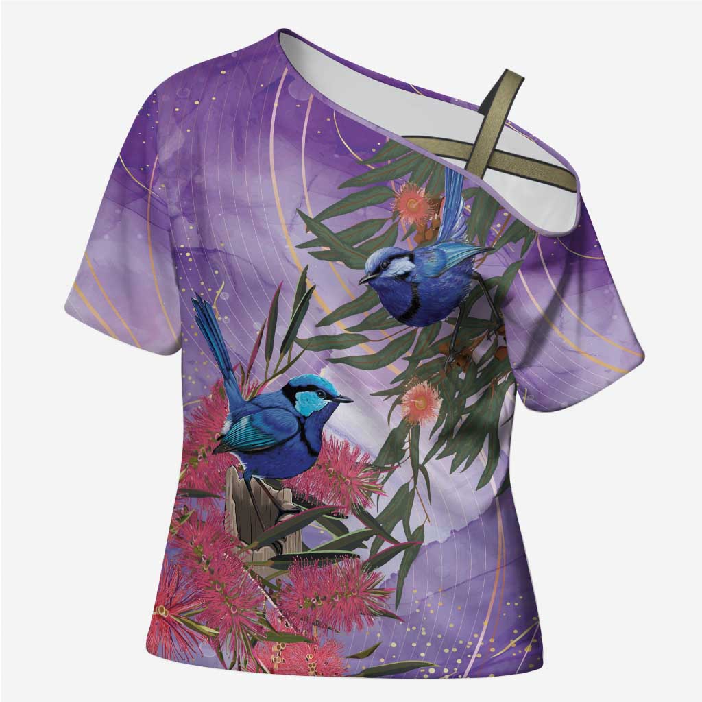 Australia Splendid Fairy Wren on Eucalyptus Cross Shoulder Shirt Epilepsy Awareness - Aussie Hoodie