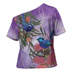 Australia Splendid Fairy Wren on Eucalyptus Cross Shoulder Shirt Epilepsy Awareness - Aussie Hoodie