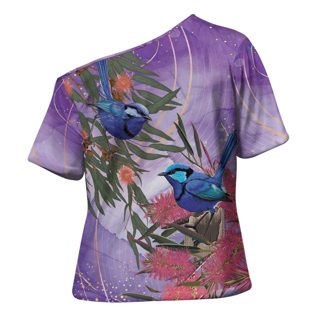Australia Splendid Fairy Wren on Eucalyptus Cross Shoulder Shirt Epilepsy Awareness - Aussie Hoodie