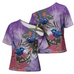 Australia Splendid Fairy Wren on Eucalyptus Cross Shoulder Shirt Epilepsy Awareness - Aussie Hoodie