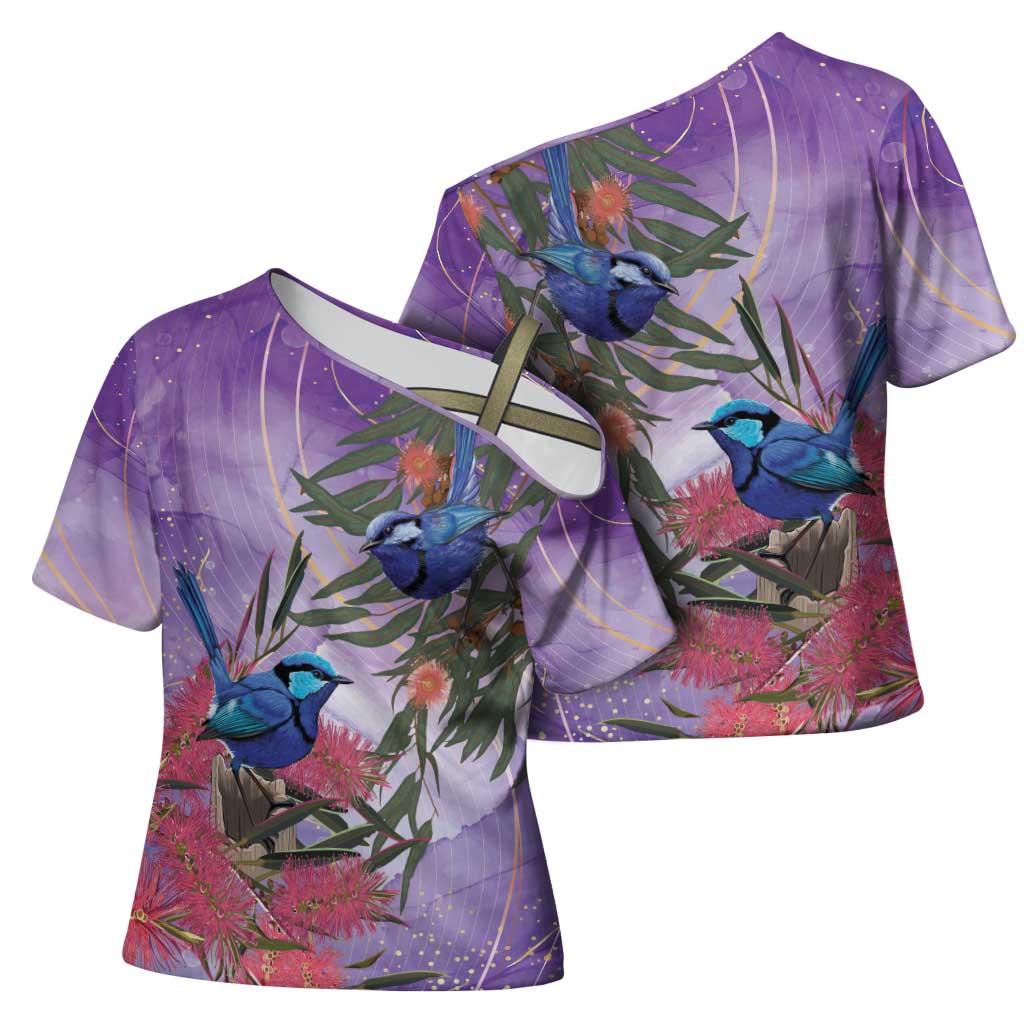Australia Splendid Fairy Wren on Eucalyptus Cross Shoulder Shirt Epilepsy Awareness - Aussie Hoodie