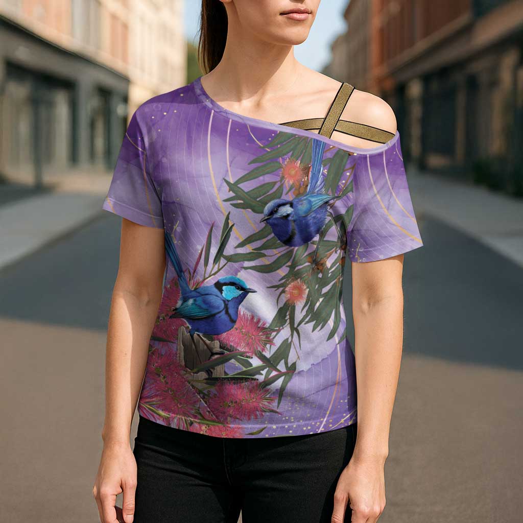 Australia Splendid Fairy Wren on Eucalyptus Cross Shoulder Shirt Epilepsy Awareness - Aussie Hoodie