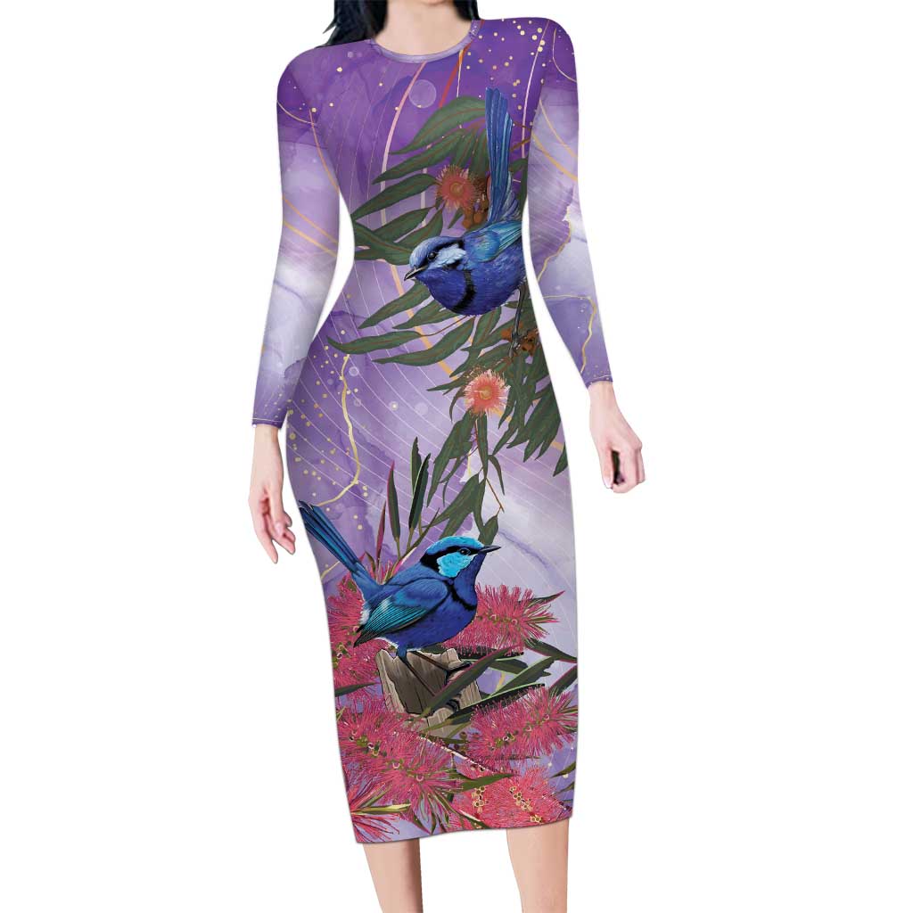 Australia Splendid Fairy Wren on Eucalyptus Family Matching Long Sleeve Bodycon Dress and Hawaiian Shirt Epilepsy Awareness - Aussie Hoodie