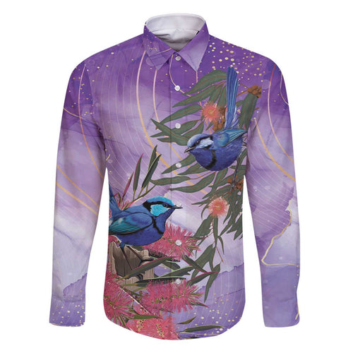Australia Splendid Fairy Wren on Eucalyptus Family Matching Off The Shoulder Long Sleeve Dress and Hawaiian Shirt Epilepsy Awareness - Aussie Hoodie
