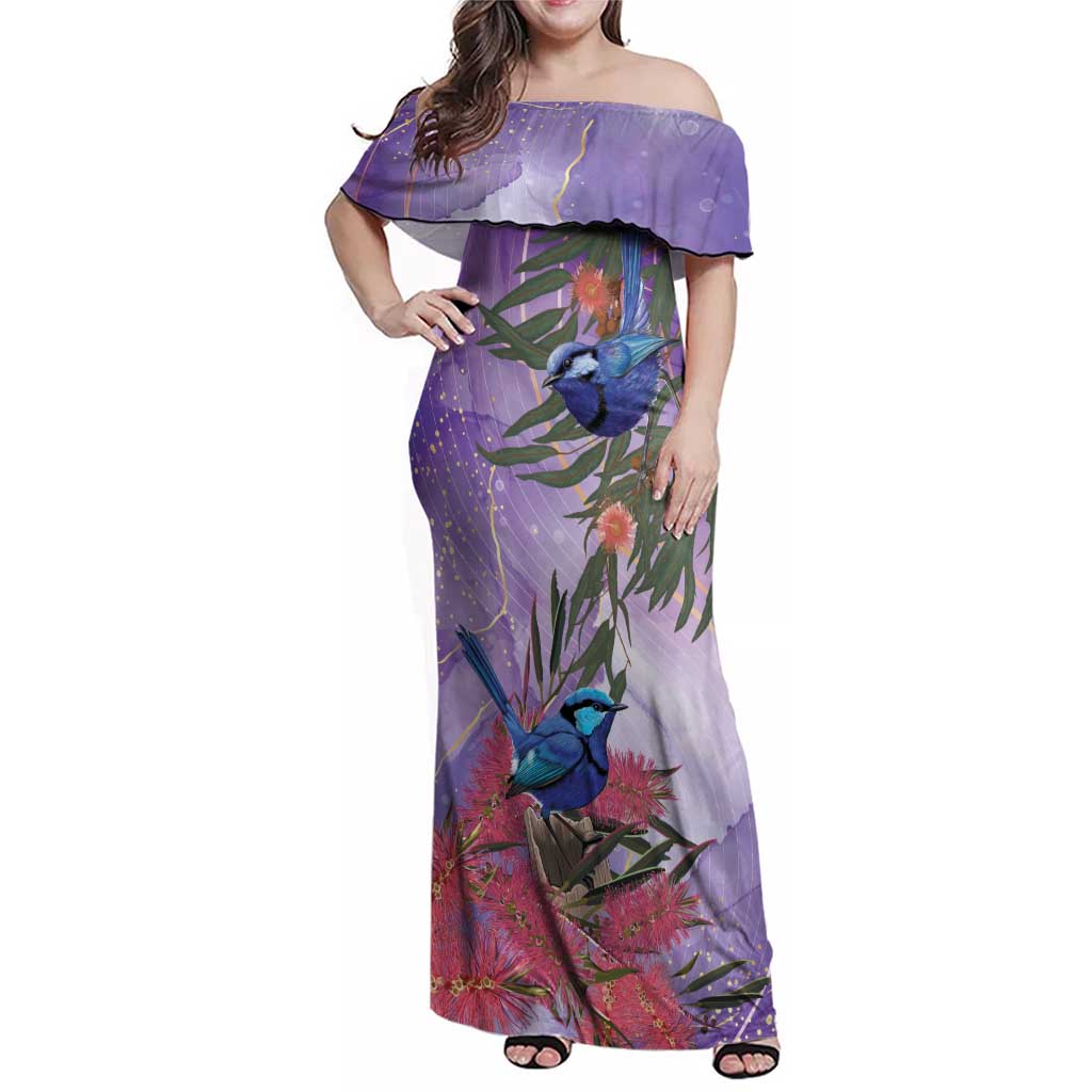 Australia Splendid Fairy Wren on Eucalyptus Family Matching Off Shoulder Maxi Dress and Hawaiian Shirt Epilepsy Awareness - Aussie Hoodie