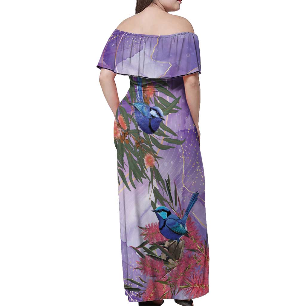 Australia Splendid Fairy Wren on Eucalyptus Family Matching Off Shoulder Maxi Dress and Hawaiian Shirt Epilepsy Awareness - Aussie Hoodie