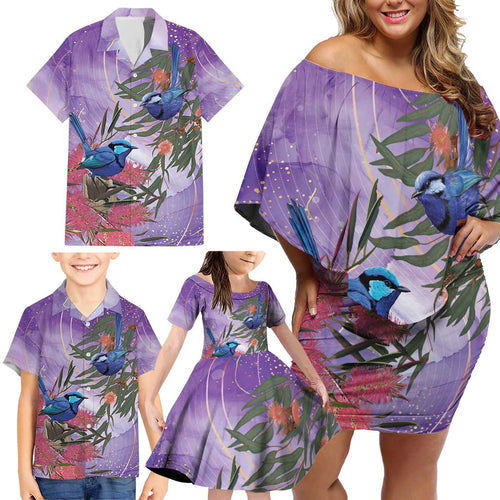 Australia Splendid Fairy Wren on Eucalyptus Family Matching Off Shoulder Short Dress and Hawaiian Shirt Epilepsy Awareness - Aussie Hoodie