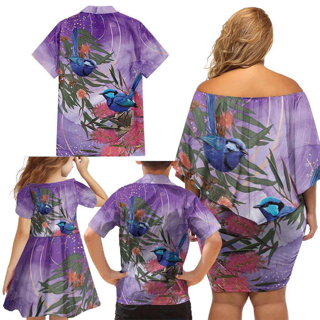 Australia Splendid Fairy Wren on Eucalyptus Family Matching Off Shoulder Short Dress and Hawaiian Shirt Epilepsy Awareness - Aussie Hoodie