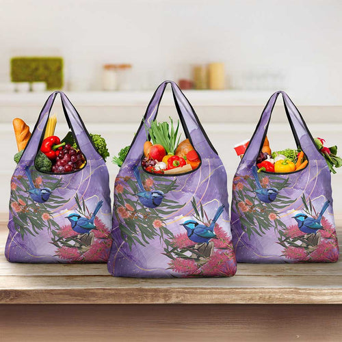 Australia Splendid Fairy Wren on Eucalyptus Grocery Bag Epilepsy Awareness - Aussie Hoodie