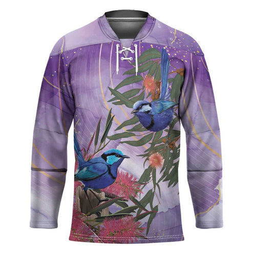 Australia Splendid Fairy Wren on Eucalyptus Hockey Jersey Epilepsy Awareness - Aussie Hoodie