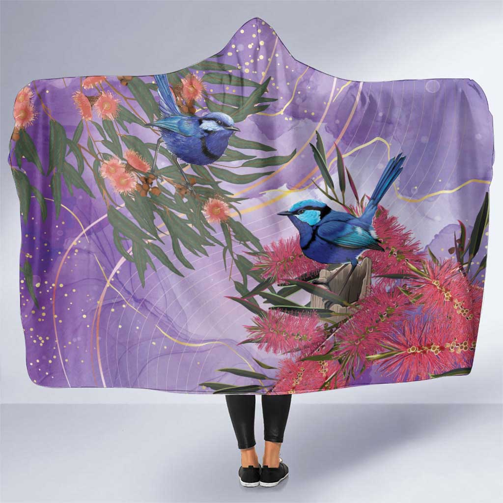 Australia Splendid Fairy Wren on Eucalyptus Hooded Blanket Epilepsy Awareness - Aussie Hoodie