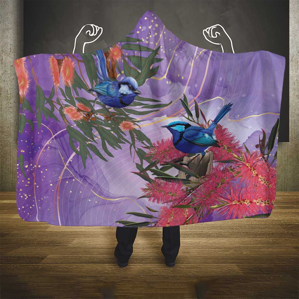 Australia Splendid Fairy Wren on Eucalyptus Hooded Blanket Epilepsy Awareness - Aussie Hoodie