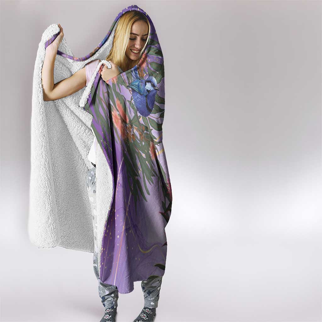 Australia Splendid Fairy Wren on Eucalyptus Hooded Blanket Epilepsy Awareness - Aussie Hoodie